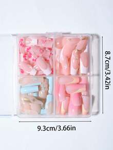 96片（4种混合设计）3D凝胶美甲贴纸，可打造花卉美甲，饰有小金属珠，方形法式贴片，矩形完美贴合，亚克力假指甲套装包含：1瓶果冻凝胶和1把指甲锉，易于佩戴，3D花卉凝胶美甲，法式贴片，适合女性日常工作、派对等场合，美甲用品。 - 彩色 - 查看 7