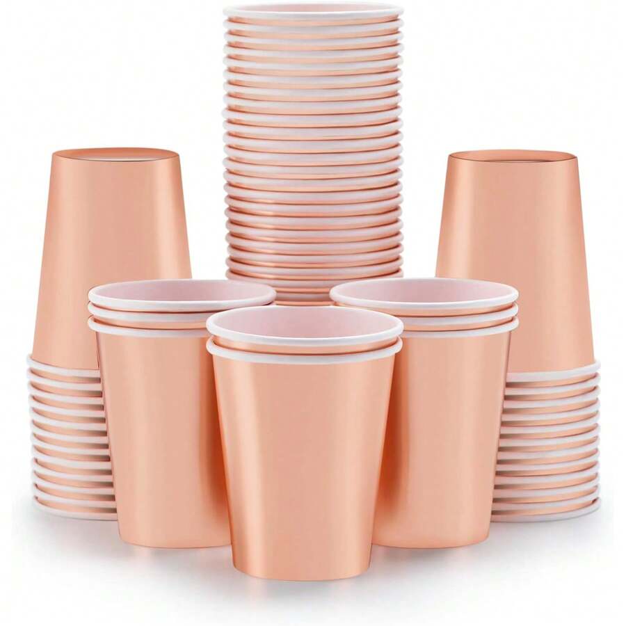 10pcs/20pcs/50pcs Rose Gold Foil Paper Cups Disposable Party Cup Party Supplies Disposable Party Cup For Hot Cold Drinks Tea Coffee Water Milk Juice Glitter Holographic Rose Gold Picnic Home Birthday Wedding Anniversary Christmas - Rose Gold - View 1