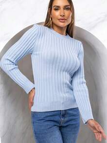 Cacharrel Women's Modal Knit Long Sleeve Ribbed Blouse - Azul - Ver 4