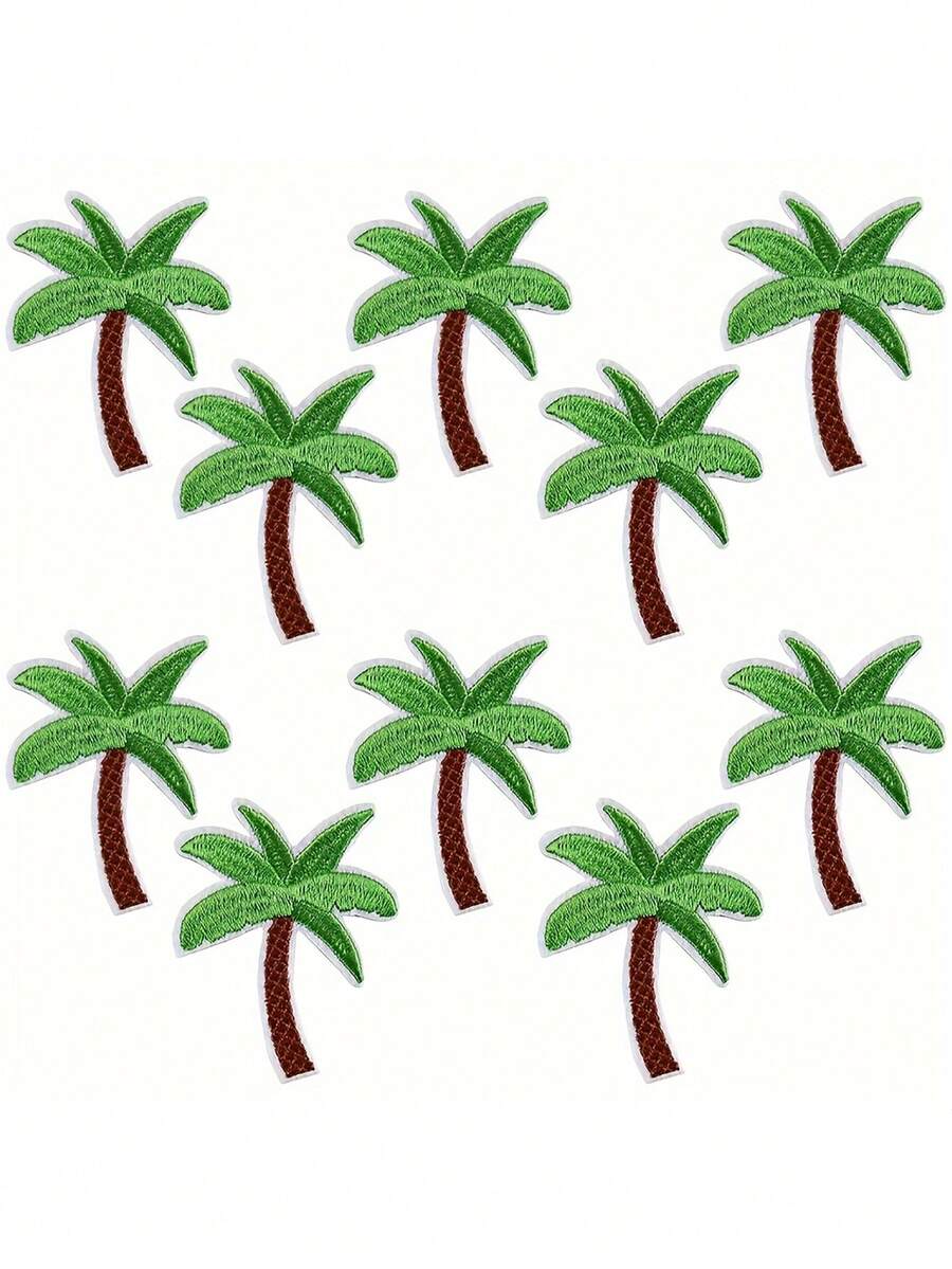 5pcs/10pcs Palm Tree Embroidered Iron On Sew On Patches Tropical Coconut Appliques For Bags Hats And Shoes Decor - Multicolor - View 1