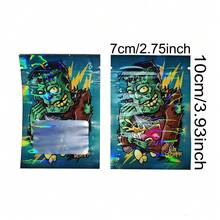 100 Pieces Smell Proof Zip Lock Mylar Bags,7*10 Cm Resealable Zip Plastic Bag,3D Laser Rainbow Aluminum Foil Bag With Window,Cartoon Pattern Cookies Packaging Bags,1g Flower Storage Bag