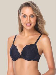 Sujetador de encaje con efecto push-up para mujer, con aros acolchados cómodos, de tacto suave y acogedor, con tirantes ajustables, lencería casual para uso en casa y diario
