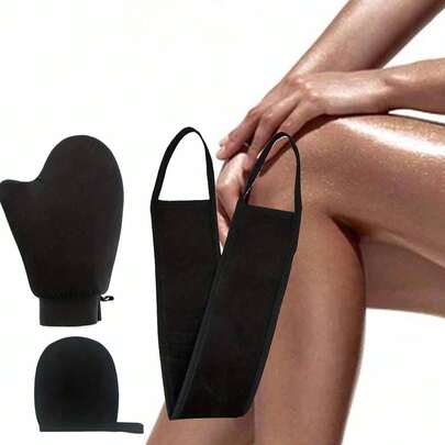 1 Set Sunless Self-Tanning Mitt Kit - Reusable Full Body & Back Applicator Glove, Self-Tanning Mitt With Thumb Loop & Exfoliating Bath Towel - Sunless Tanning Care Gloves