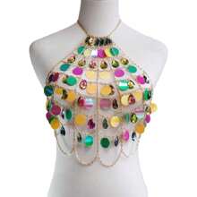 New Sparkly Colorful Sequin Waterdrop Acrylic Body Chain Necklace
