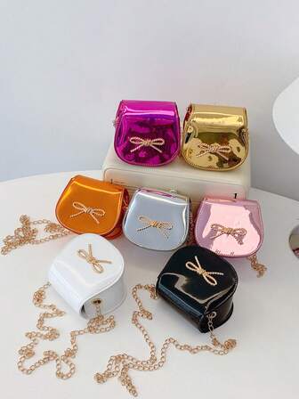 1 st. dammodeformad axelväska, axelväska med rosett, miniväska i glansigt PU-läder med lasereffekt, lämplig för alla årstider