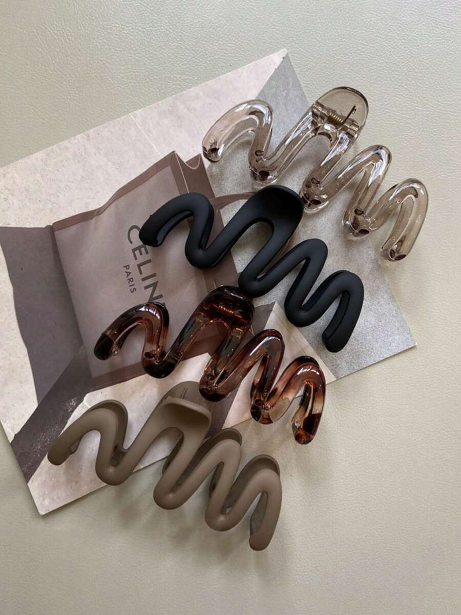 4 piezas/1 pieza Pinzas para el cabello de plástico de onda de 10.5 cm/4.13 pulgadas de color negro, ámbar y marrón para mujeres, accesorios de cabello elegantes, minimalistas y de unicolor ombre, adecuados para uso diario, ocio, fiesta, viaje, coleta, moño, lavado de cara, maquillaje, combinación de atuendos, decoración de baño - Multicolor - Ver 1