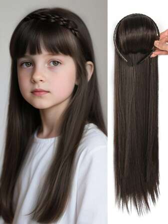 合成假发长直发带头带配件，扭辫头带，适合儿童和女孩日常佩戴，还有生日派对