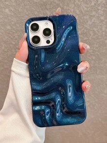 Premium Minimalist Gemstone Blue 3D Wavy Pattern Phone Case Compatible With IPhone 17 Pro Max/17 Pro/16 Pro Max/16/16 Pro/16 Plus/15/15 Pro Max/15 Pro/11/12/13/14 Pro Max/11 Pro/11 Pro Max/12 Pro/12 Pro Max/13 Pro/13 Pro Max/14 Pro/14 Pro Max/12 Mini/13 Mini/16E, Soft Shell, Minimalist & Creative - Advanced Sapphire Blue - View 5