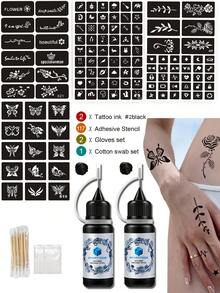 Tattoo Template Dye Set (Tattoo Template + Tattoo Wash-Off Ink) Multiple Designs, Suitable For Men And Women, For Temporary Tattoo On Finger, Wrist, Shoulder, Neck, Collarbone And Body, Waterproof Fake Tattoo Stencil Set - Multicolor - View 8
