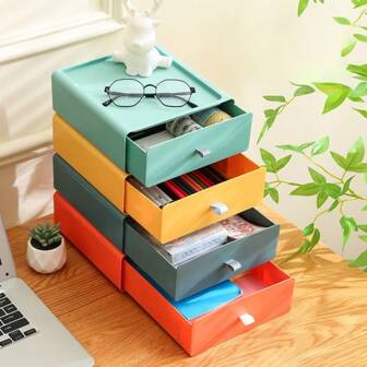 1pc Desktop Storage Drawer Box, Office Supplies Organizer Desk Tray, Back To School