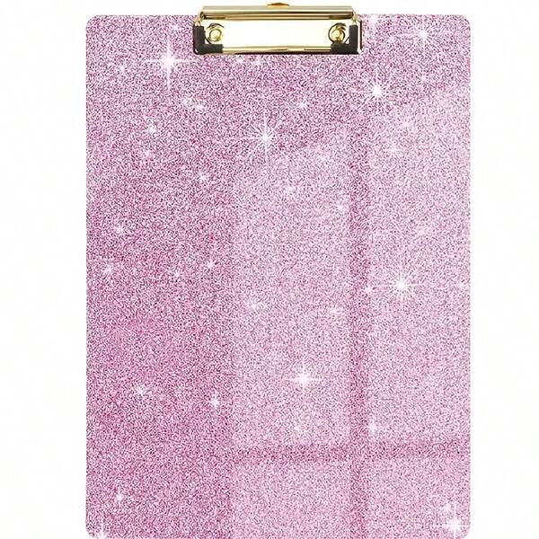 1pc Acrylic Pink Clipboard For Women, Large And Small Glitter Clipboard With Clip For Office Use, Pink