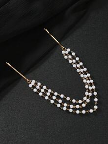 1 chiếc băng đô cài tóc tua rua nhiều lớp đính ngọc trai giả kèm kẹp tóc đôi đính ngọc trai giả, phụ kiện tóc cô dâu, phụ kiện tóc, trang sức đội đầu, dây đeo đầu, trang sức tóc, đám cưới, cô dâu tương lai - Vàng - Xem 4