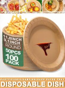 100/50/20/10pcs Large Disposable Paper Plates And Bowls For BBQ, Picnic,Party,Camping Season, And Gathering -Convenient PaperPlates Party Picnic Plates Disposable Plates Paper Plates PLA Paper Cups. Outdoor Camping Picnic Supplies Tableware,Paper Plates Cake Plates Disposable Paper Plates Natural Paper Cups _ Suitable For Parties