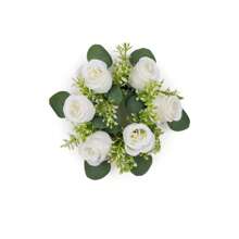1 pièce Composition florale de centre de table de mariage - Couronne de fleurs artificielles roses avec bougie, couronne de printemps/été pour porte d'entrée, cérémonie - Bougeoir de fleurs artificielles feuilles, couronne florale en soie rose avec support de bougie, petites fleurs en plastique pour décoration de mariage, bouquet de mariée, décoration de centre de table, jardin, cour, mariage, anniversaire, douche, décoration de chambre esthétique, salle de classe, bureau, balcon, centre commercial, Saint-Valentin, cadeau