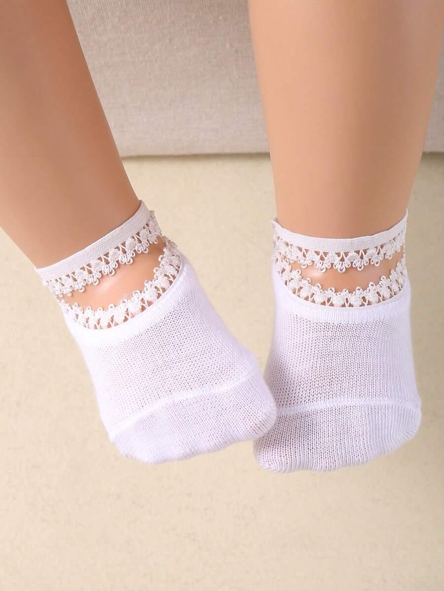 1 Pack Lightweight Kids Lace Boat Socks, Toddler Girl Invisible Socks, Suitable For Daily Use, Spring/Summer - White - View 1