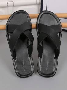 Men's Lightweight Flip Flops, Summer Fashionable Casual Outdoor Criss-Cross Sandals, Comfortable Smooth Black Toe Ring Slippers