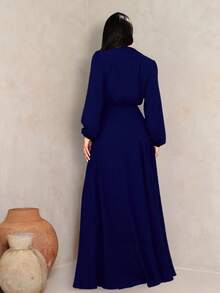 Navy Blue Long Sleeve Maxi Dress Eloa NM Nana Marie Bridesmaid Dress Simple Party Fabric Fits Well At The Waist Party Party Wedding Graduation Party Formal And Evening Wedding Guest Prom Graduation Season - 藏蓝色 - 查看 2