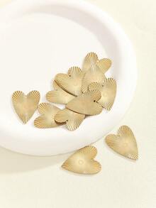 12pcs Striped Heart Shaped Copper Material Accessories, Can Be Used For DIY Earrings & Necklaces - Brass - View 2