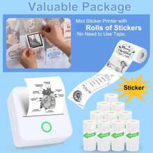 Imprimante d'autocollants mini, machine à faire des autocollants avec rouleaux de papier autocollant thermique, imprimante mini pour faire des autocollants pour étiquettes/notes, compatible avec , téléphone Android et tablette, blanc