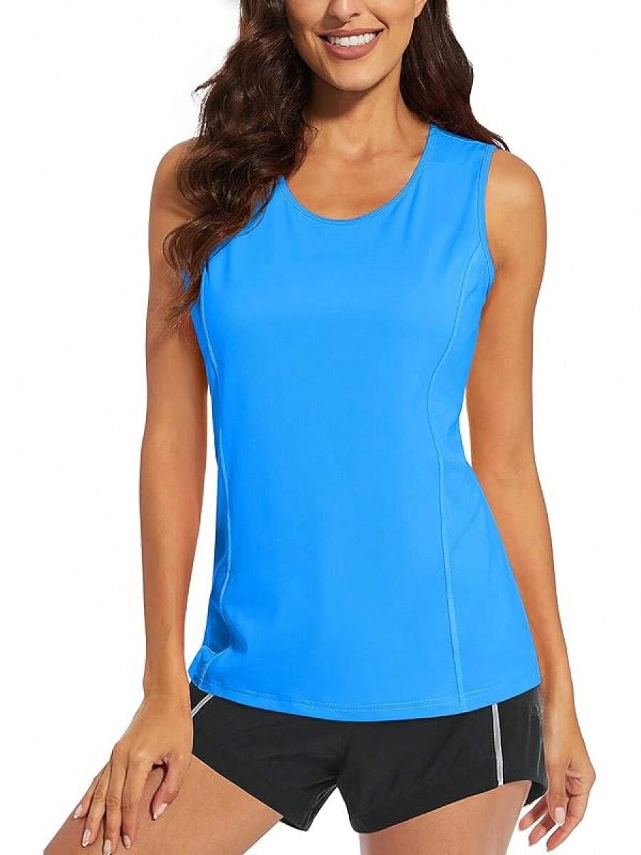 MAGCOMSEN Women's Sleeveless Workout Shirts UPF 80+ Dry Fit Running Wicking Tank Tops Athletic Gym Summer Tops - Azure - View 1