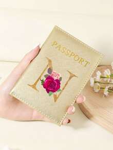 1 件 A-Z 26 个字母时尚字母印花时尚勃艮第护照夹，高品质 PU 皮革护照钱包，带卡槽，可存放信用卡、登机牌和身份证，紧凑型旅行必需品整理器，适合女性、男性和学生 - 酒紅色 - 查看 73