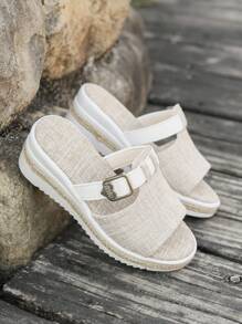 Girls' Casual Solid Color Open Toe Sandals, Thick Bottom Rope Wedge Fashion Slippers, Suitable For Indoor And Outdoor Wear In Summer (Run Small)