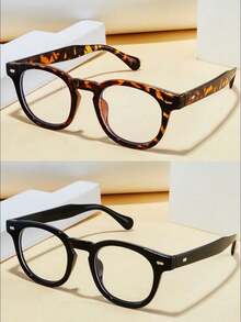 1 件/2 件豹纹/纯黑色透明镜片眼镜，时尚百搭优雅，适合日常、外出、旅行佩戴，男女皆宜 - 無色 - 查看 9