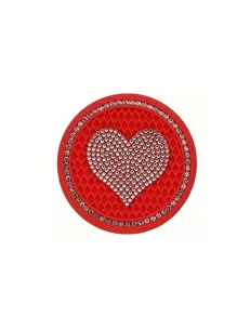 1pc Rhinestone Heart Decor Car Coaster,Packs Bling Car Cup Holder Coaster,