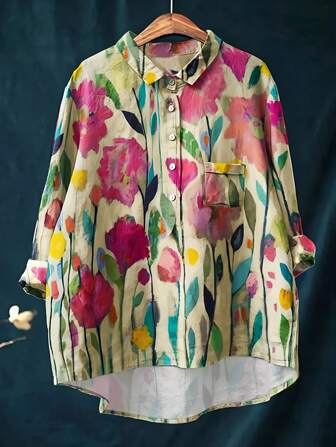 女式复古花卉印花休闲衬衫