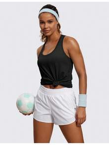 CRZ YOGA Womens Pima Cotton Racerback Workout Tank Tops Scoop Neck Athletic Loose Sleeveless Shirts - 蜜桃粉紅 - 查看 6