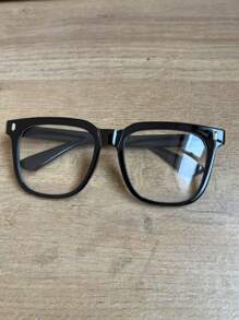 1pc Fashion Retro Non-Prescription Glasses, Large Frame Rectangle Black Eyeglass Frame For Nearsighted, Suitable For Round Face