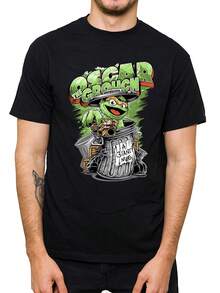 Oscar The Grouch Cartoon Printed Cotton T-Shirts Men Summer Casual Short Sleeved Tees - Black - View 1