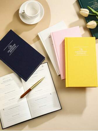 1 pieza Diario de gratitud y planificador de autocuidado - Cuaderno de lino tamaño A5 para reflexión diaria, seguimiento de objetivos y práctica de mindfulness - Elegante cubierta de tela