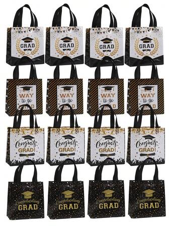 4/8/12/24件毕业季礼品袋，印花覆膜无纺布袋，毕业礼盒，派对包装袋，个性化防水购物袋
