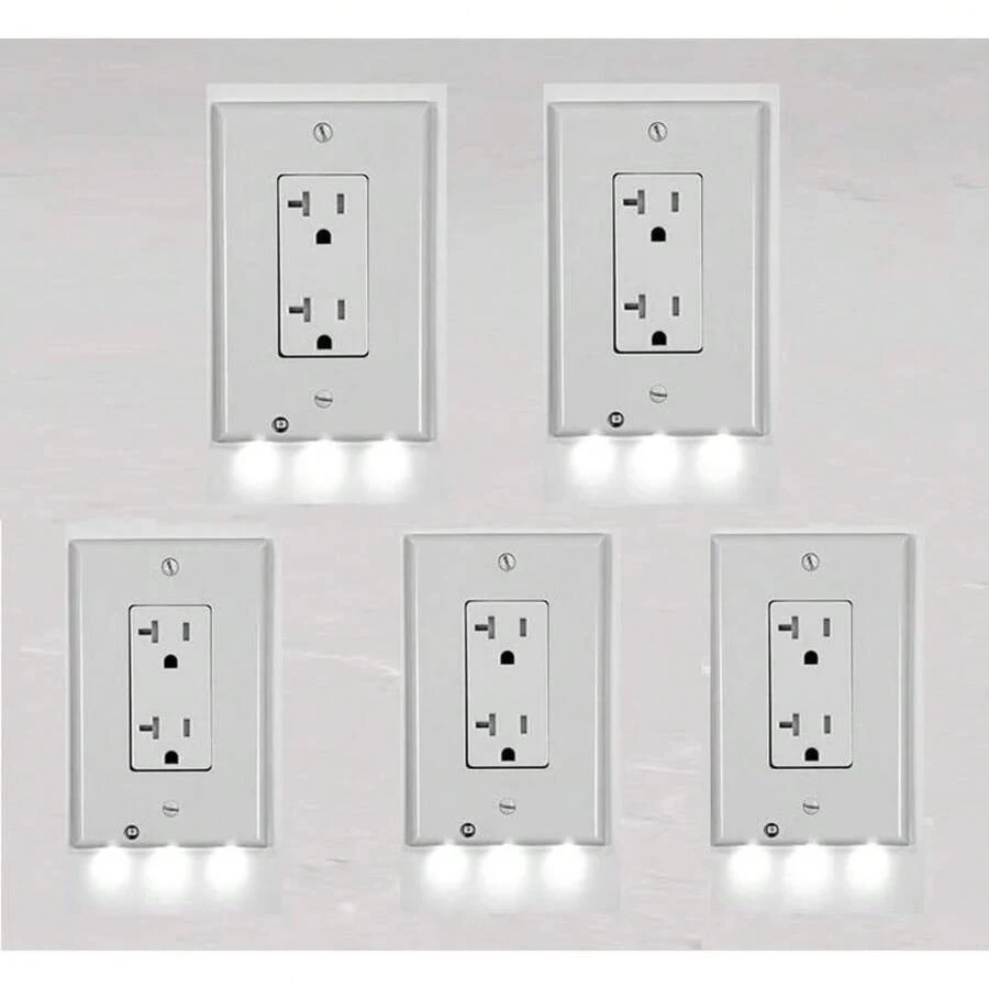 Outlet Cover With Built-In LED Night Light - 2 Styles - 5-Pack Decor (Squared) - View 1