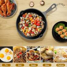 A Heavy-Duty Cast Iron Frying Pan With An Integrated Design, Durable And Made Of High-Density Material That Is Non-Stick Without The Use Of Chemicals, Easy To Clean, Suitable For Pizzas, Grilling, Pancakes, Etc., Compatible With All Stoves, An Ideal Choice For Home Kitchens And Outdoor Cooking, No Need For Electricity, Available In 5 Inches, 6 Inches, And 7 Inches. - Black - View 3