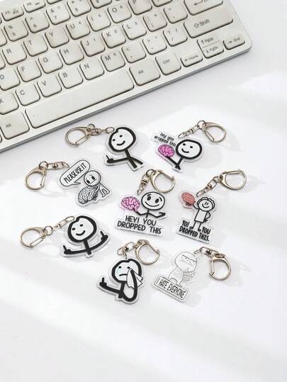 1 Pc Acrylic Cute Funny Despise Humorous Line Figure One-Handed Contempt/Despise With Both Hands/Wipe Away Tears/Hate Everyone/Brain Dropped Cartoon Theme Keychain Pendant Backpack Ornament/Bag Accessories/School Bag Accessories/Purse Pendant/Friend's Gifts Car Accessories Bag Charm Goth Y2k