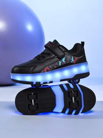 Nuevos zapatos de patines con ruedas LED para niños, con 4 ruedas recargables y retráctiles, diseño luminoso con colores contrastantes, cierre de, zapatos deportivos adecuados para todas las estaciones, para niños y niñas