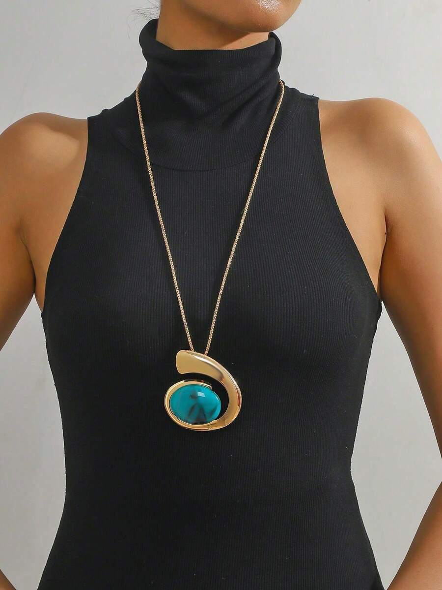 New Fashionable Asymmetrical Pendant Long Necklace, High-End Niche Design Jewelry - Multicolor - View 1