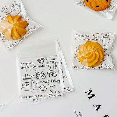 100pcs/Pack Food Bags, Baking Tools, OPP Candy Packaging Bags, Snowflake Cake Cookies Baking Self-Adhesive Cookies Food Bags