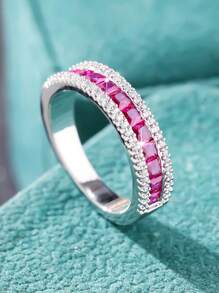 1 st. Elegante asymmetrische rand brede eternity band ring met synthetische kubieke zirkonia, veelzijdig ontwerp voor mannen en vrouwen, geschikt voor dagelijks gebruik, bijeenkomsten, cadeaus voor de feestdagen en geliefden