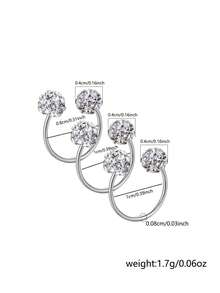 Nooxian 3件套女士不锈钢C形水晶球耳夹耳环 - 銀色 - 查看 7