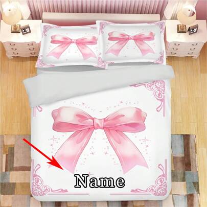 3PCS Customized Bed Bow Supplies, Bow Text Duvet Cover+Pillowcase, Custom Duvet Cover, Modern Style, Multiple Sizes To Choose From, Suitable For Girls/Families/Gifts