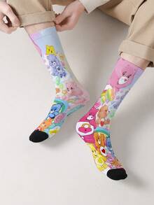 1 Pair Women 360° Digital Printed Interesting Care Bears Socks ( Bear, Happy Bear, Wish Bear, Heart-Shaped Happy Bear), Suitable For Daily Wear, Festivals, Birthdays, And Gifts - Multicolor - View 4