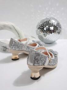 Girls Princess Crystal Knot Sandals, Soft Sole Fashionable Summer Children High Heel Shoes