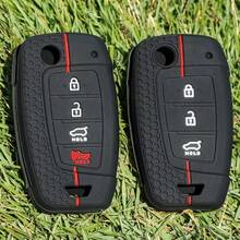 Silicone Car Remote Keychain Case For Solaris 2 Elantra I30 I35 I40 Tucson Kona 2015 2016 2017 2018 - Black - View 2