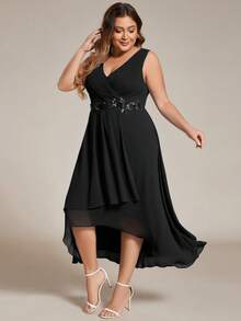EVERPRETTY Plus Elegant Chiffon Appliques Bridesmaid Wedding Guest Dresses For Wedding - Black - View 4