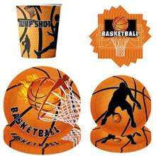 10pcs-Sport Theme Tableware Set For 10 Guests Basketball Disposable Paper Plate, Cake Box, Birthday Party Decoration, Gift Giving Party Decoration, Holiday Celebration Birthday Party Tea Party Wedding Birthday Gift Valentine's Day Home Office Party Exquisite Workmanship Fashionable Match Christmas Halloween