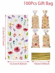Set de 25/50/100 Bolsas de celofán con diseño floral, bolsas de regalo transparentes, bolsas de fiesta de primavera, bolsas para snacks, decoraciones de primavera, bolsas para empaquetar galletas y chocolates, bolsas de envoltura de caramelos, bolsas de embalaje, suministros para bodas, regalos para despedida de soltera, decoración para baby shower, suministros para fiesta de revelación de género, decoración para fiesta de primer cumpleaños, decoración para fiestas de vacaciones, regalos de fiesta de cumpleaños - flores - Ver 8