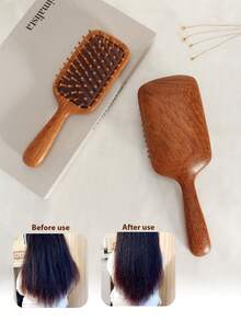 1把檀香木气垫按摩梳，柔软气垫设计，复古简约风格手柄，有大号和小号可选，女士适用，梳子，边缘梳，头发梳，解结梳，球形梳，迷你梳子套装，木梳，发梳，边缘梳，发梳套装，梳子，发梳，理发师，美发设备，发型，美发，发梳，梳子套装，梳子，卷发梳，解结梳，女士发梳，理发师配件，理发店，美发设备 - 棕色 - 查看 7